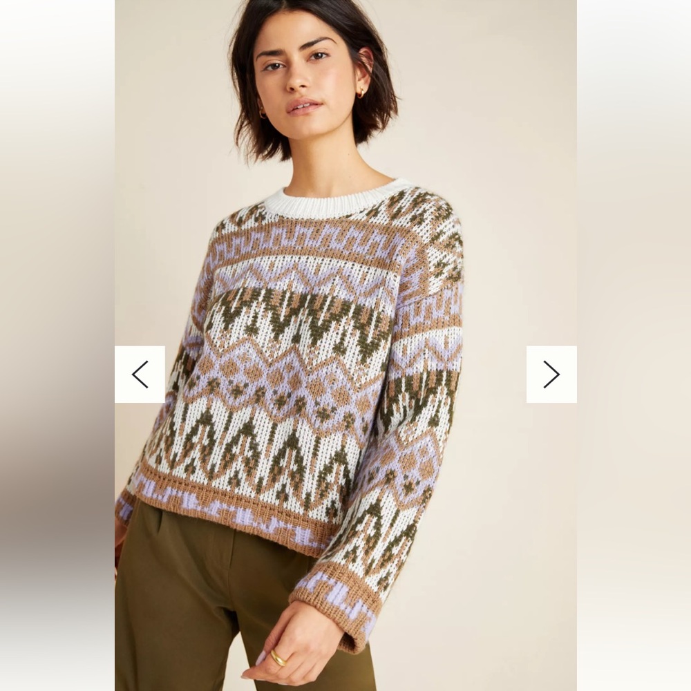 Anthropologie Fabiana Fair Isle wool alpaca pullover sweater purple brown size m